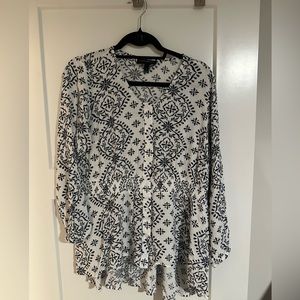 Size 16 Button Up - White W Blue, High/Low (Lane Bryant)